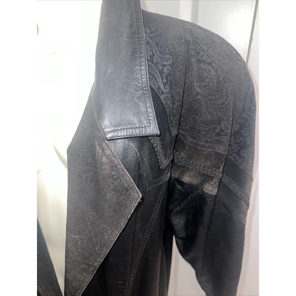Winlit Womens Leather Paisley Vintage 80s Trench Coat Oversized Size M Black - Picture 2 of 9